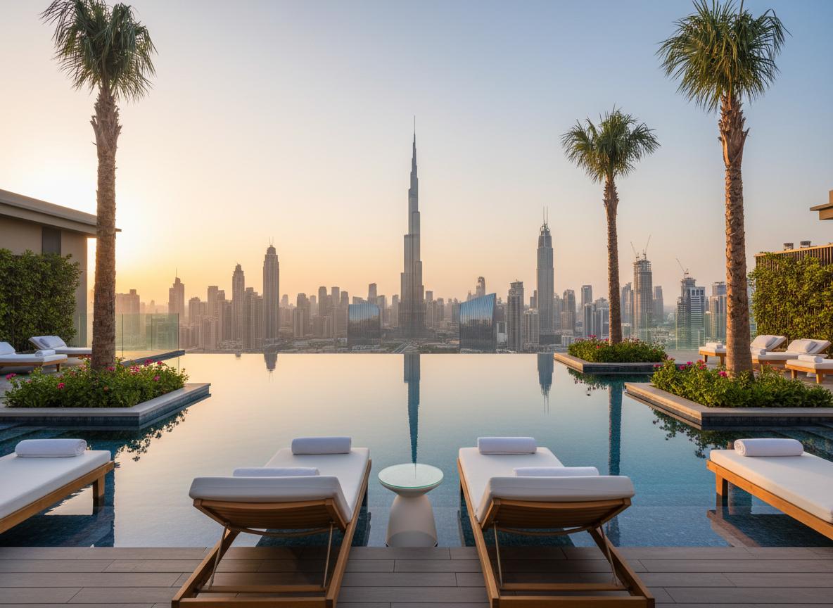 Infinity pool with city view