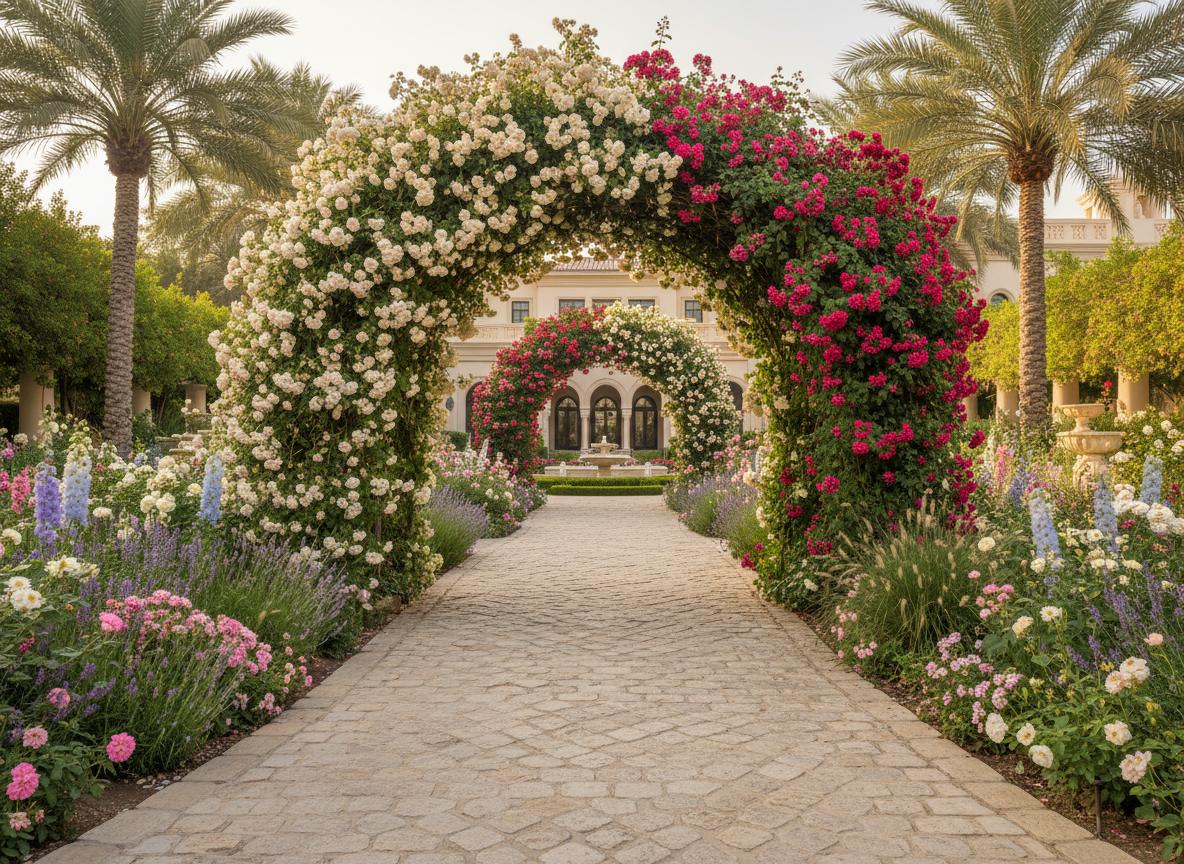 Garden walkway with roses
